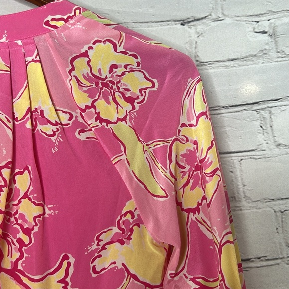 Lilly Pulitzer Pink & Yellow Long Sleeve Silk Top Size Small Excellent Condition - Picture 13 of 15